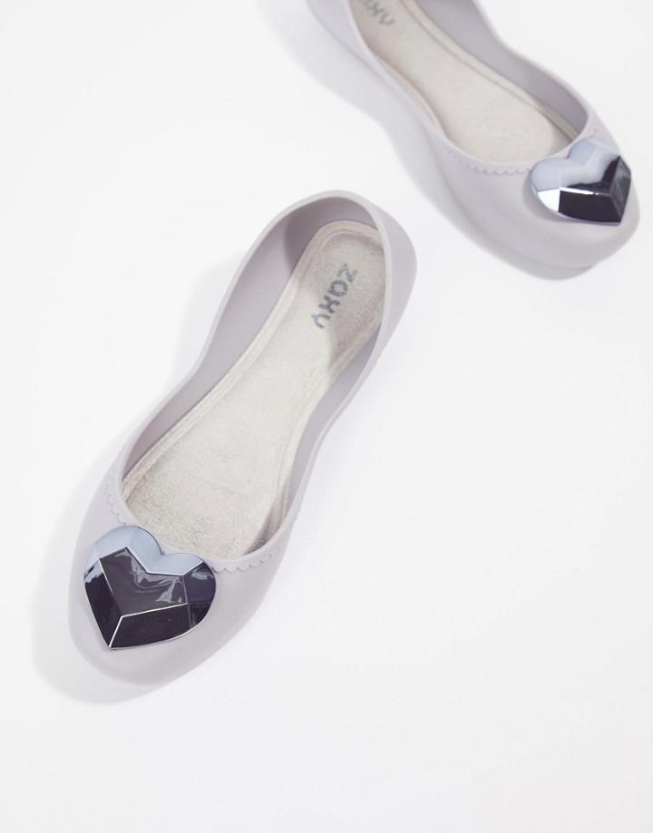 Zaxy Heart Flat Shoes - Gray
