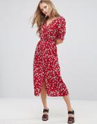 Influence Floral Midi Dress - Red