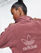Adidas Originals 1/4 Zip Boyfriend Fit Fleece In Crimson-pink