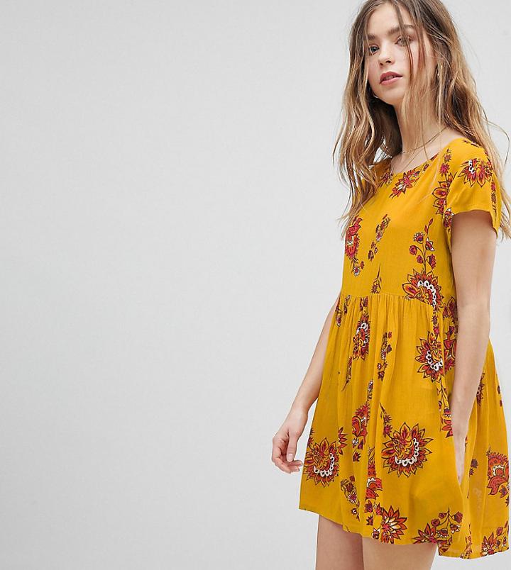 Brave Soul Petite Floral Print Smock Dress - Yellow