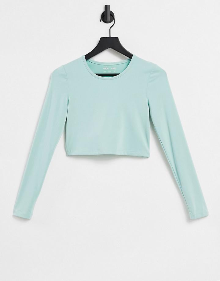 Asos 4505 Yoga Long Sleeve Crop Top In Soft Touch With Open Tie Back-green