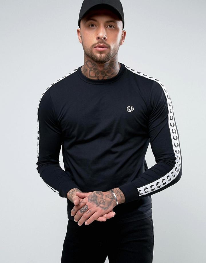 Fred Perry Slim Fit Sports Authentic Taped Long Sleeve T-shirt In Black - Black