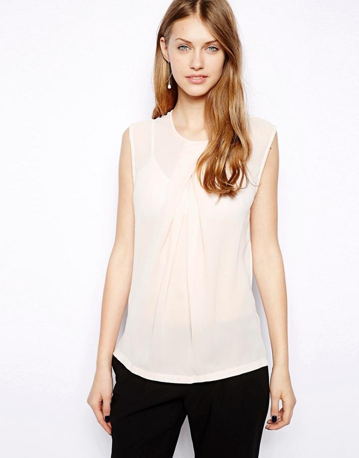 Mango Chiffon Pleat Front Sleeveless Top - Red