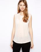 Mango Chiffon Pleat Front Sleeveless Top - Red