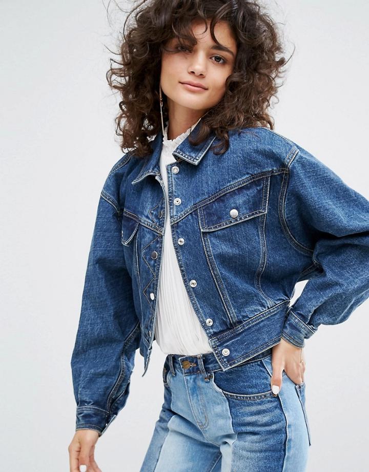 Evidnt Oversized Cropped Denim Jacket - Blue