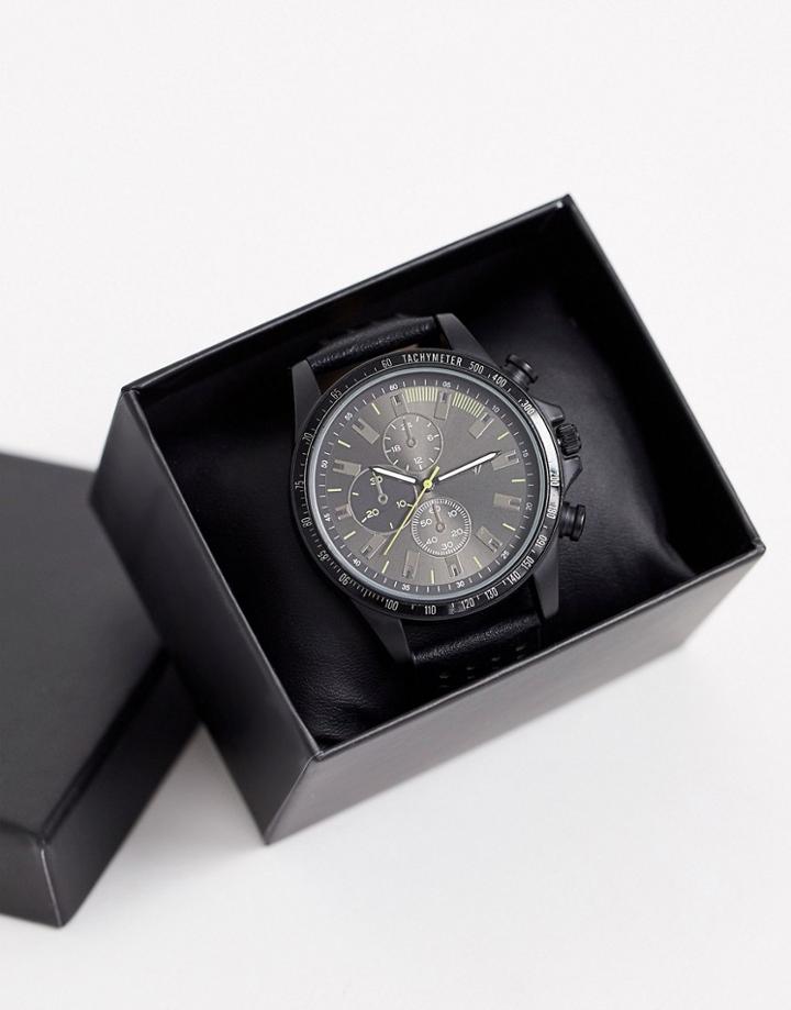 Spirit Design Mens Chronograph Watch With Yellow Highlights-black