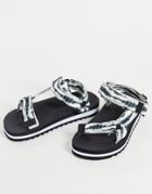 Bershka Velcro Sandals With Tie Dye Print-black
