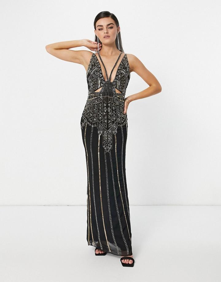 Asos Design Cami Embellished Maxi Dress In Gold And Black