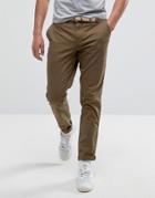 Pull & Bear Slim Chinos In Tan With Belt - Tan