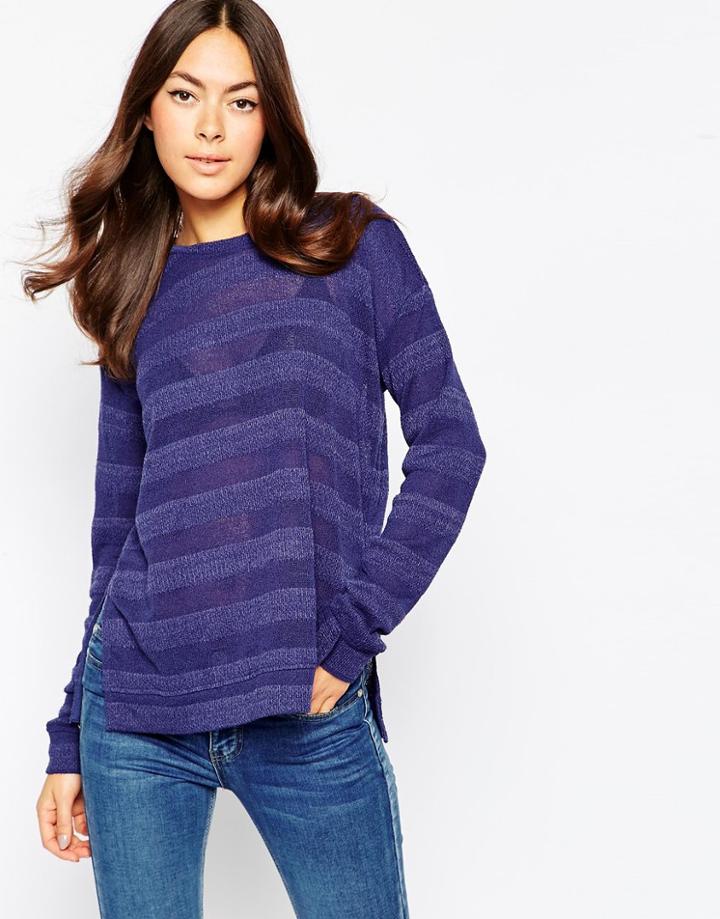 Minimum Striped Mesh Top With Side Slits - 686 Patriot Blue