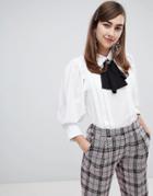 Sister Jane Structured Blouse With Pussybow And Bee Fastening - White