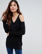 Warehouse Cold Shoulder Sweater - Black