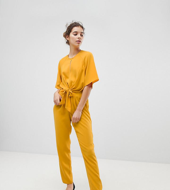 Miss Selfridge Tie Front Jumpsuit-yellow