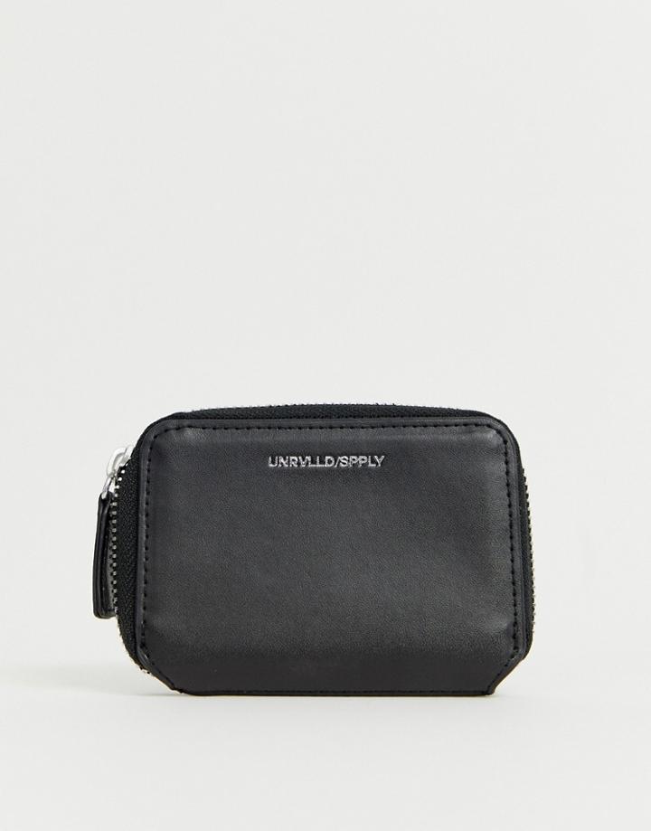 Asos Design Faux Leather Mini Zip Around Wallet In Black With Emboss - Black