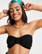 Asos Design Mix & Match Crinkle Knot Front Bandeau Bikini Top In Black