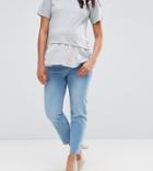 Asos Maternity Florence Authentic Straight Leg Jeans In Cambridge Light Mid Wash With Under The Bump Waistband - Blue