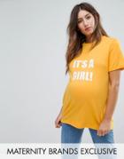 Adolescent Clothing Maternity Boyfriend T-shirt With It's A Girl Slogan Print - White