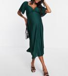 Asos Design Maternity Pleated Twist Back Cap Sleeve Midi Dress In Forest Green