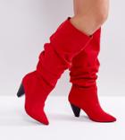 Asos Cadet Wide Fit Slouch Knee Boots - Red
