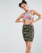 Asos X Mtv Clip Middle Bodycon Dress In Spliced Leopard Print - Multi