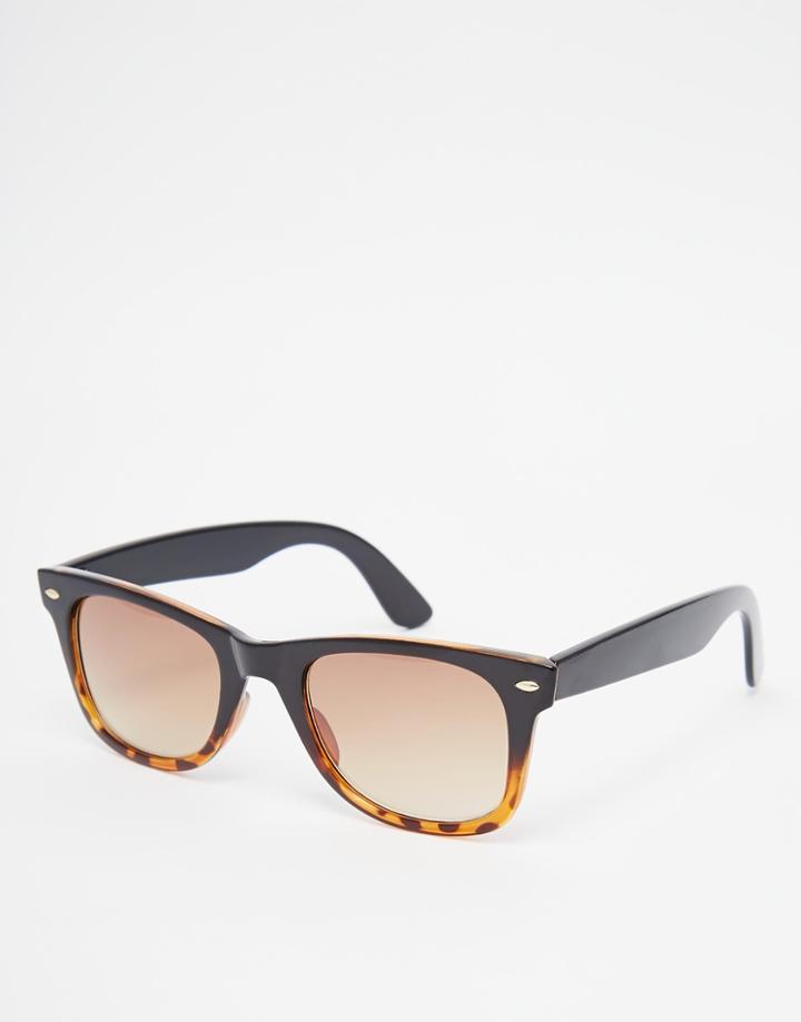 Asos Square Sunglasses In Black To Tortoiseshell Fade - Black