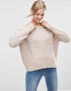 Asos Cable Sweater In Slouchy Shape - Pink
