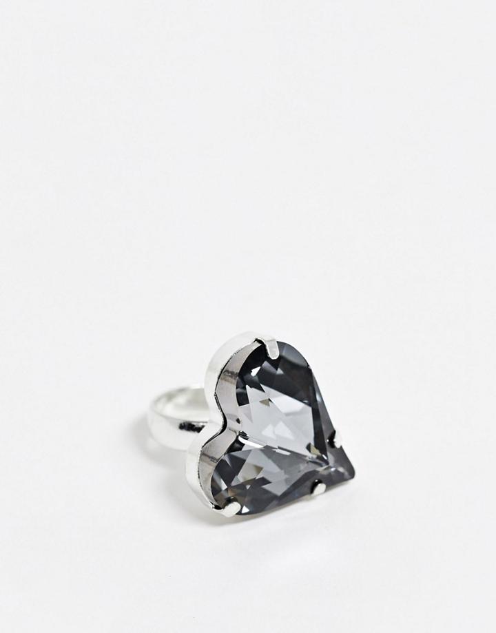 Krystal London Swarovski Crystal Large Sweetheart Ring (silver Night)-gray