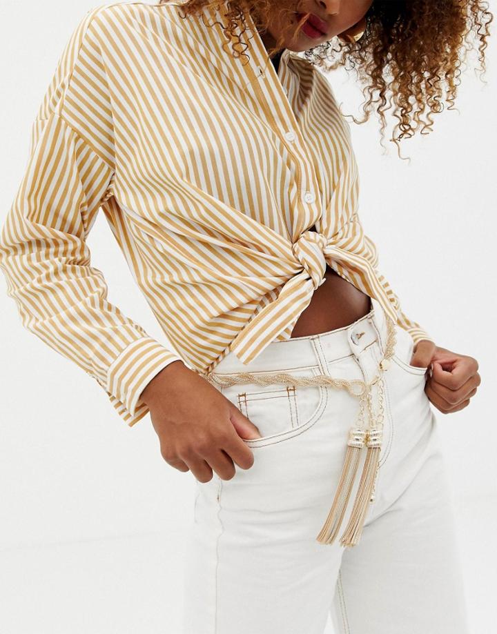 Asos Design Twisted Chain And Tassel Belt - Gold
