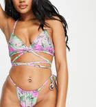 Collusion Recycled Bikini Top With Strap Detail In Scorpion Print - Part Of A Set-multi