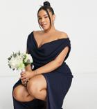 Tfnc Plus Bridesmaid Chiffon Wrap Midi Dress With Cowl Neck Front And Back In Navy