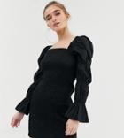 Collusion Petite Shirred Cotton Mini Dress-black