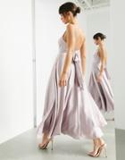 Asos Edition Satin Midi Dress With Tie Back In Pale Lavender-purple