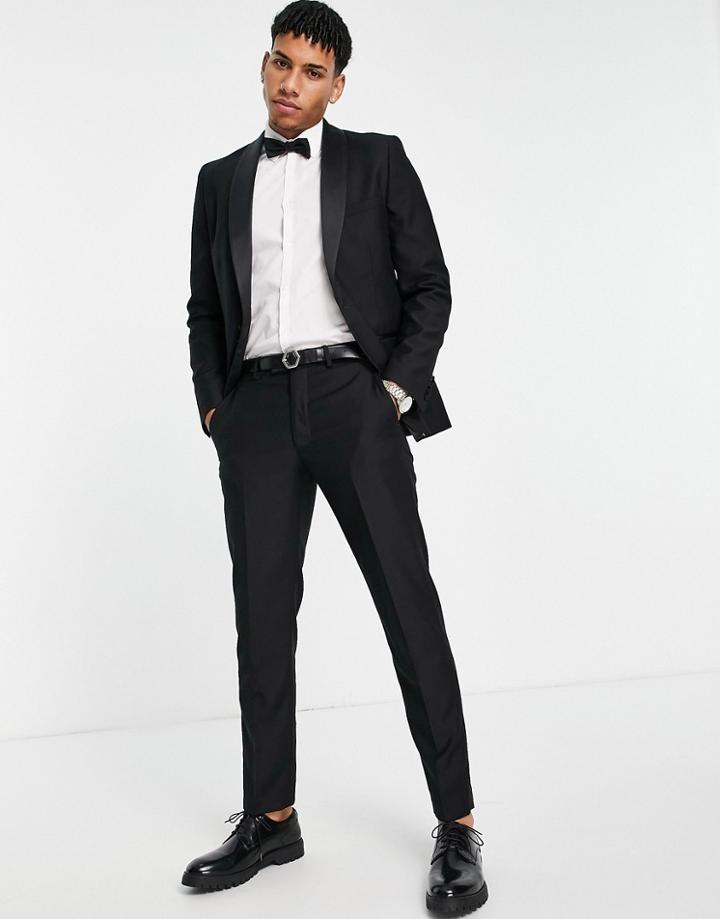 French Connection Tuxedo Pants In Slim Fit-black