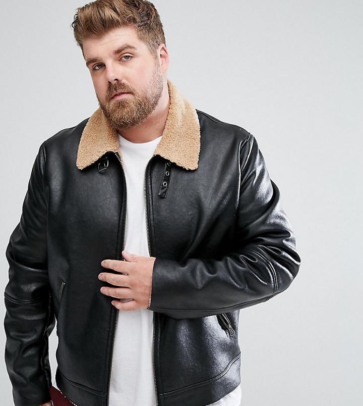 Asos Plus Faux Shearling Jacket In Black - Black