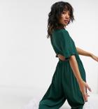 Asos Design Petite Button Back Jumpsuit In Forest Green
