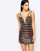 Rare Opulence Embellished Plunge Body-conscious Dress - Multi