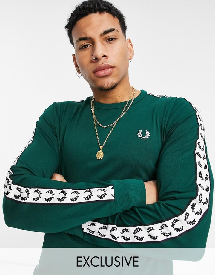 Fred Perry Taped Long Sleeve T-shirt In Green Exclusive To Asos