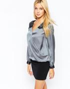 Lipsy Wrap Front Top With Lace Detail - Gray