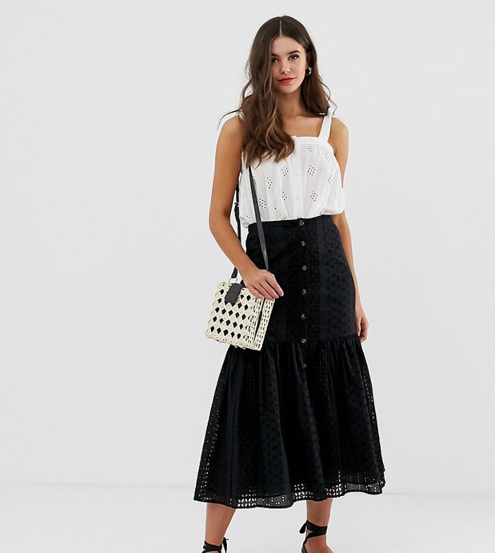 Asos Design Tall Broderie Midi Skirt With Dropped Waist-white