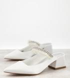 Asos Design Wide Fit Webster Embellished Heeled Mules In Ivory-white