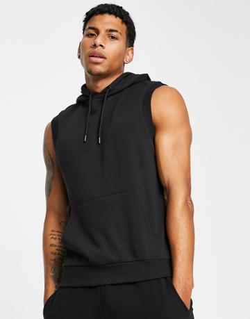 Threadbare Active Sleeveless Hoodie In Black