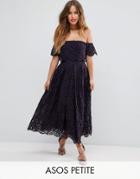Asos Petite Off The Shoulder Lace Prom Midi Dress - Navy
