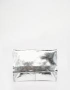 Asos Metallic Soft Leather Flap Over Clutch Bag - Silver