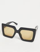 Asos Design Chunky Frame 70s Sunglasses With Light Brown Lens In Black