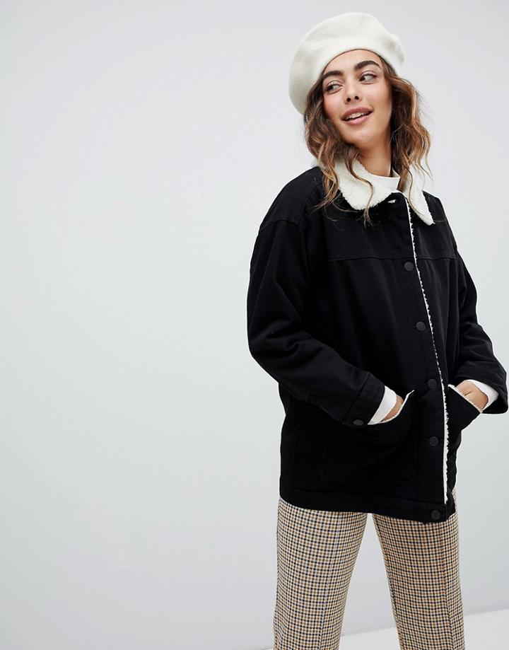 Monki Borg Denim Trucker Jacket In Black - Black