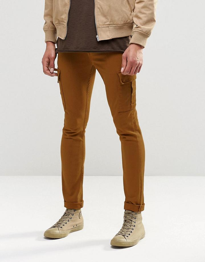 Asos Super Skinny Jeans With Cargo Pockets In Rust - Rust