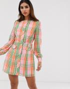 The East Order Romee Long Sleeve Button Through Mini Dress - Multi
