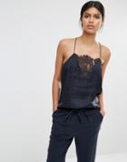 Selected Lovely Strappy Top With Lace Insert - Dark Navy