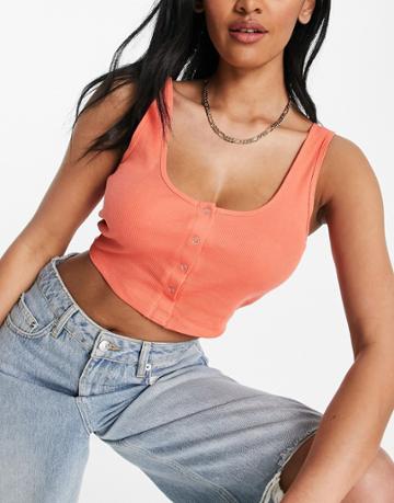 Asos Design Hourglass Snaps Front Crop Tank In Coral-pink