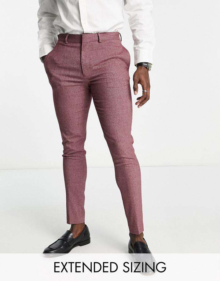Asos Design Wedding Super Skinny Suit Pants With Micro Texture In Burgundy-red